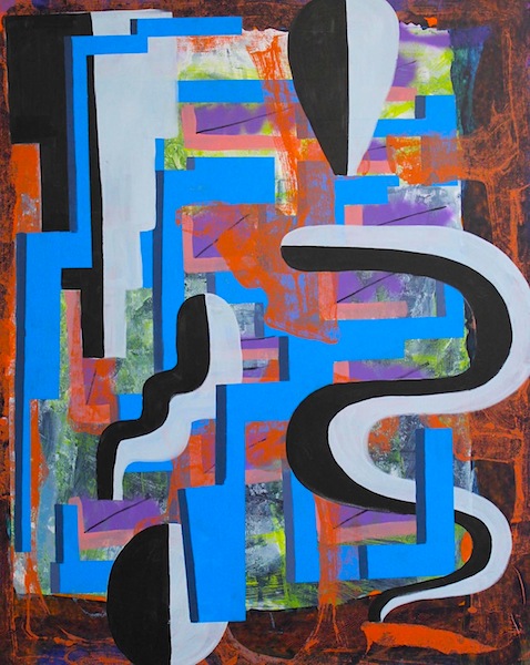 John Berry: Industry Garden, 2018, Acryl und Sprayfarbe auf Leinwand, 150 x 120 cm 


